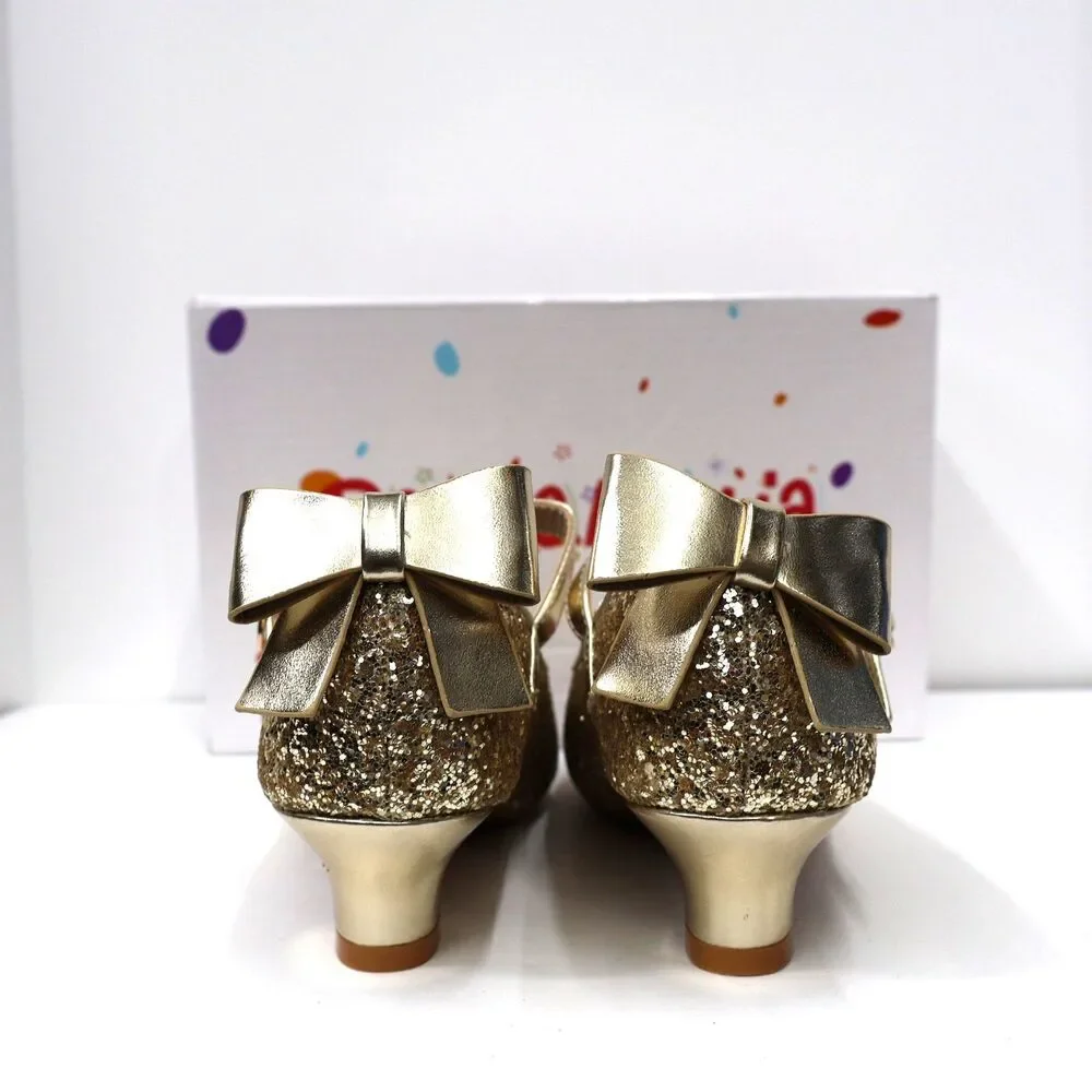 PANDANINJIA Girls Heels, Dress Shoes for Girls, Mary Jane Gold, Sequin SIZE 3